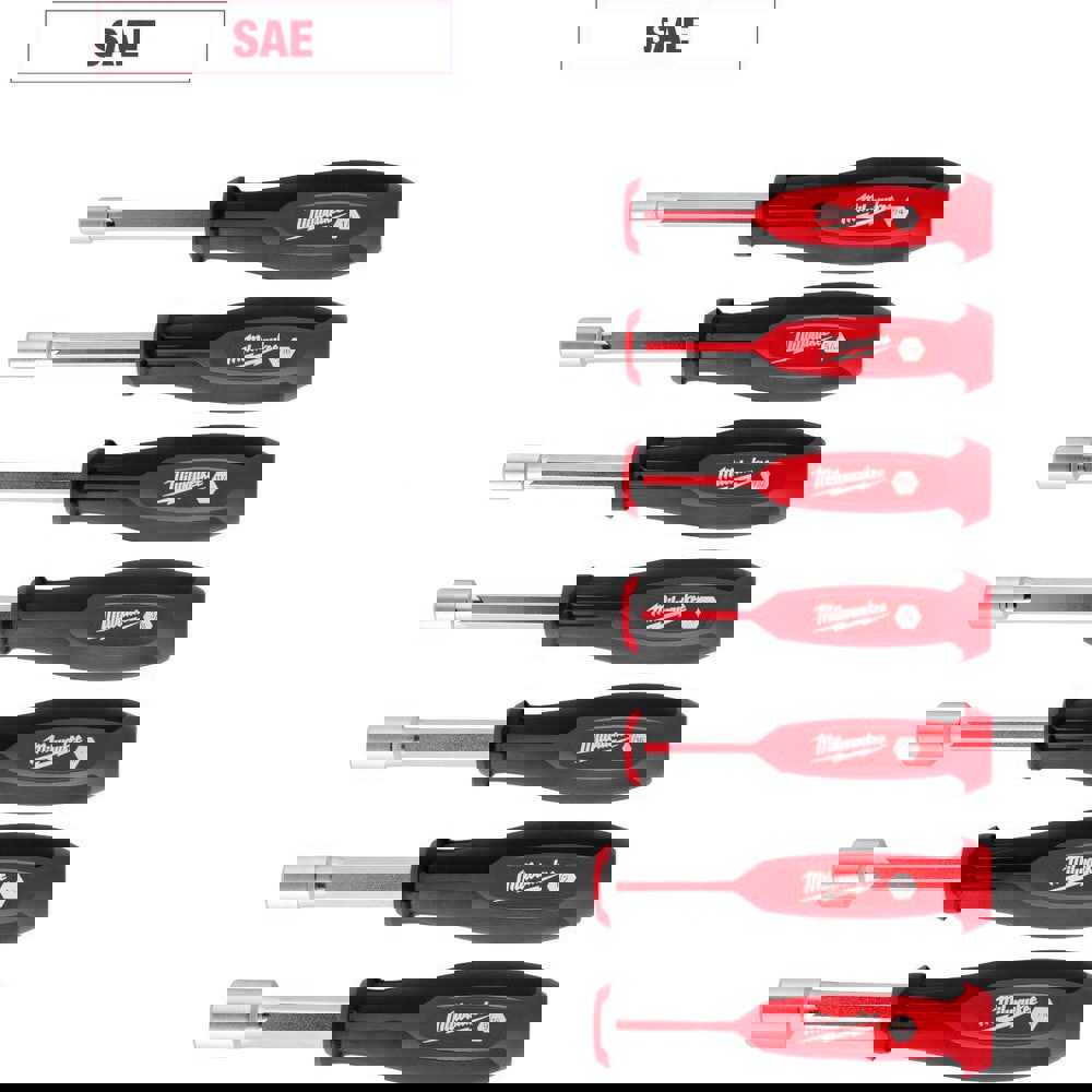 Nutdriver Sets; Drive Size: 1/4, 5/16, 11/32, 3/8, 7/16, 1/2, 9/16 ; Handle Type: Tri-Lobe ; Shaft Type: Hollow ; Container Type: None ; Shaft Length (Inch): 4 ; Overall Length (Decimal Inch): 10.4300